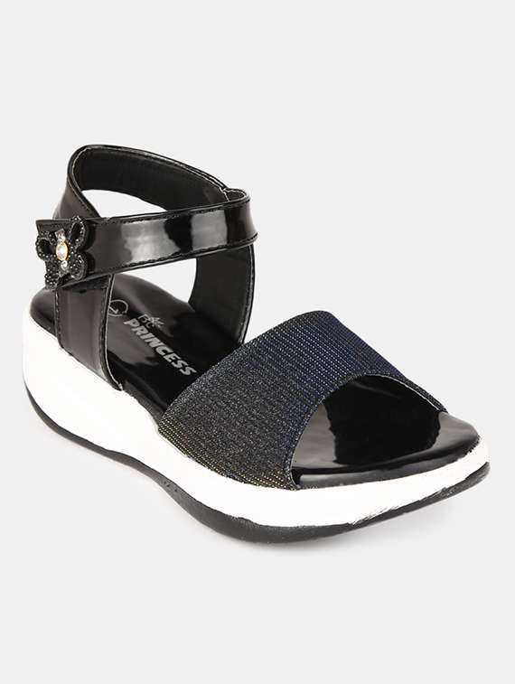black leatherette sandals