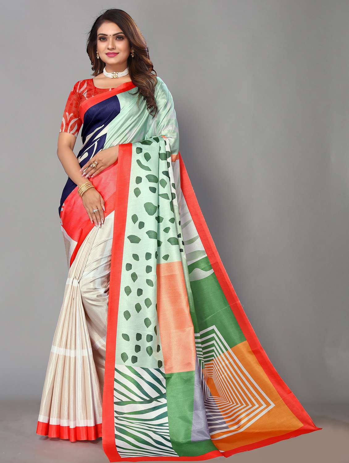 women's printed multi colored saree with blouse