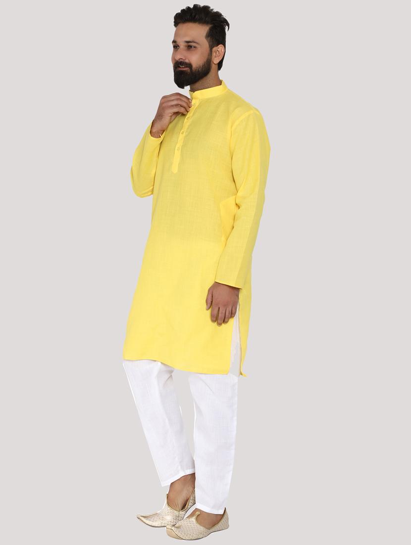 yellow cotton kurta pyjama ethnic wear set - 19187821 - Standard Image - 2
