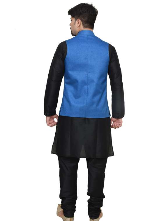 mandarin neck solid kurta pyjama with jacket  - 19187834 -  Standard Image - 2