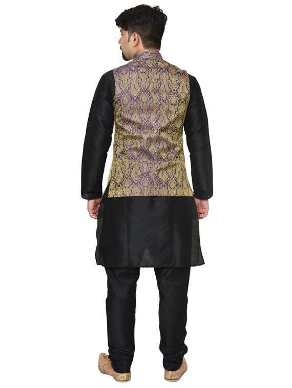 mandarin neck solid kurta pyjama with jacket  - 19187844 -  Standard Image - 2