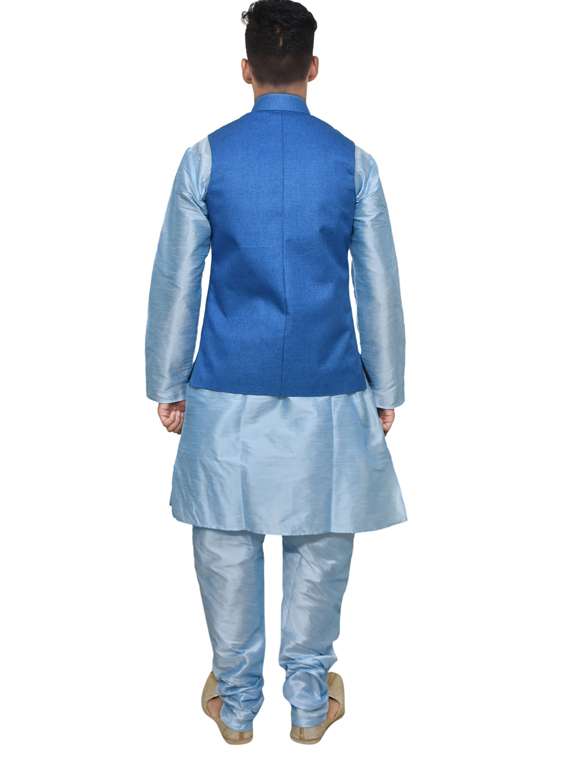 mandarin neck solid kurta pyjama with jacket - 19187848 - Standard Image - 2