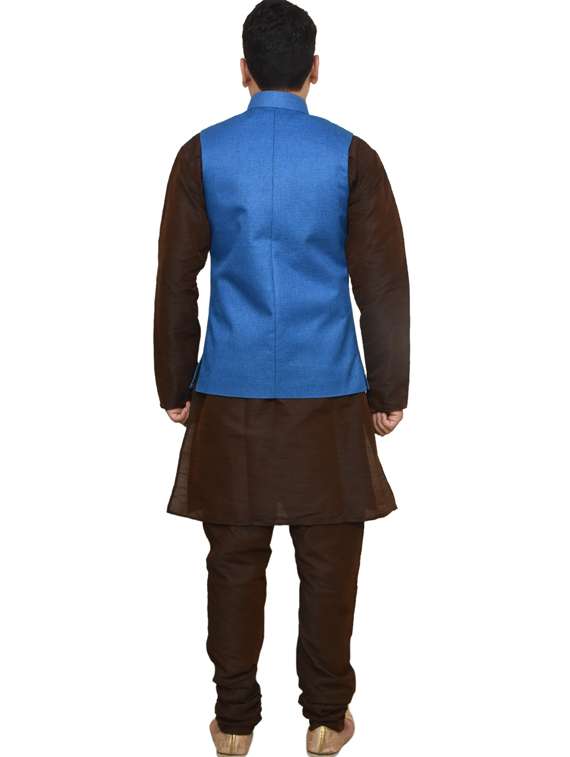mandarin neck solid kurta pyjama with jacket  - 19187852 -  Standard Image - 2