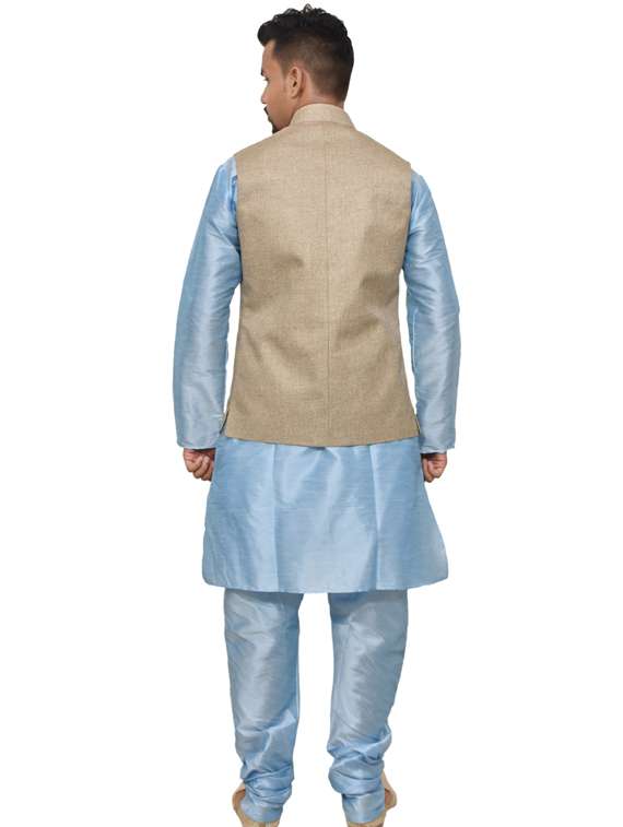 blue silk blend kurta pyjama with jacket ethnic wear set - 19187854 -  Standard Image - 2