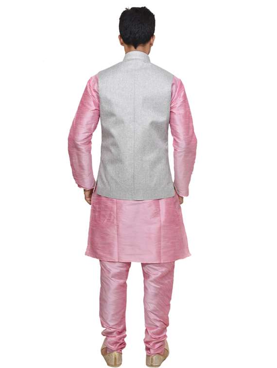 pink silk blend kurta pyjama with jacket ethnic wear set - 19187857 -  Standard Image - 2
