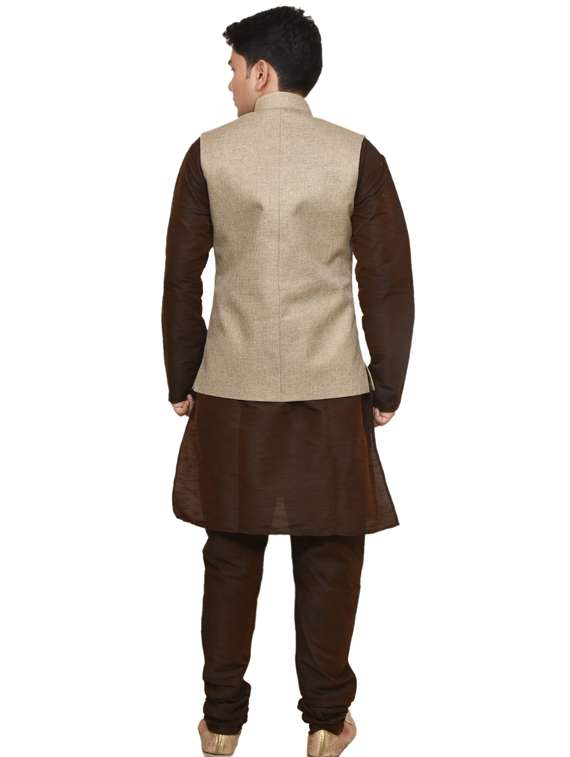 brown silk blend kurta pyjama with jacket ethnic wear set - 19187858 -  Standard Image - 2
