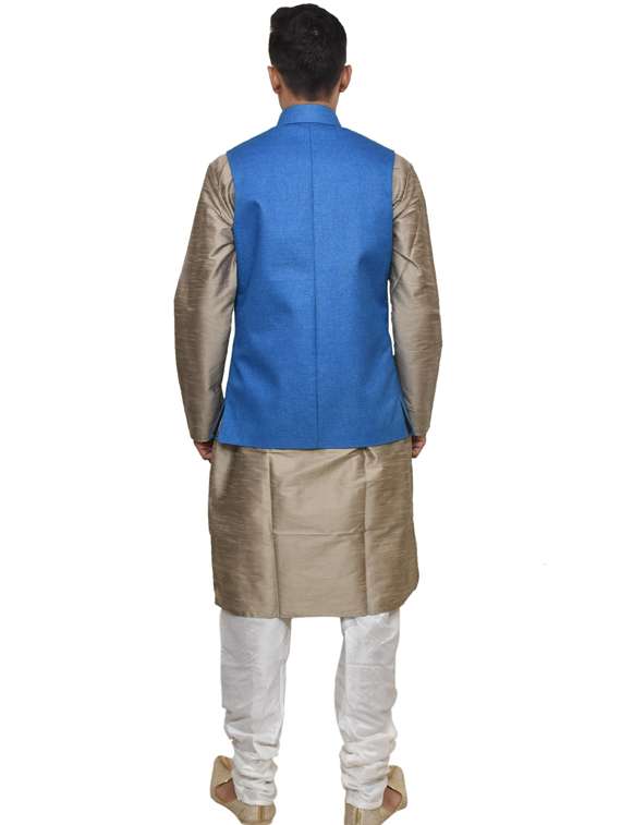 gold silk blend kurta pyjama with jacket ethnic wear set - 19187859 -  Standard Image - 2