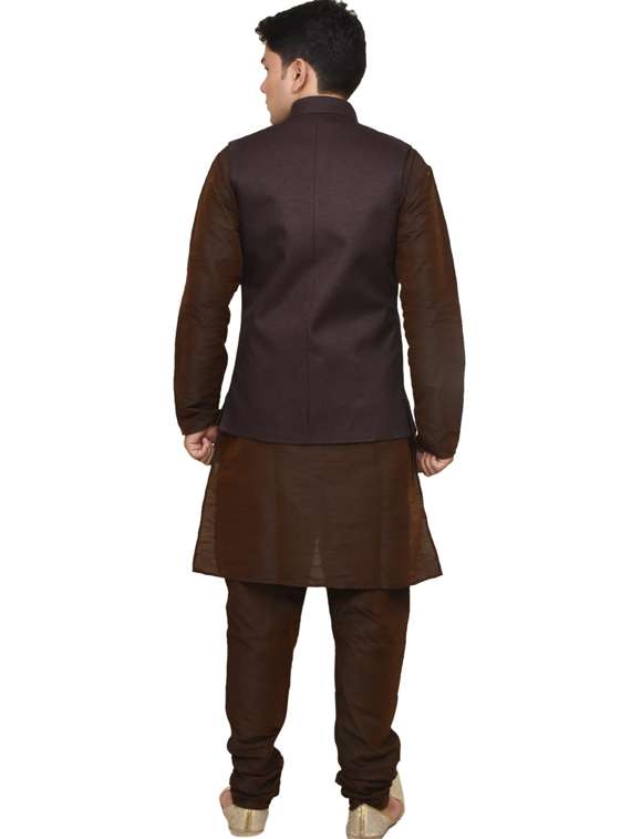 brown silk blend kurta pyjama with jacket ethnic wear set - 19187861 -  Standard Image - 2