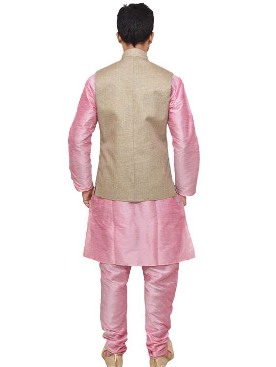 pink silk blend kurta pyjama with jacket ethnic wear set - 19187862 -  Standard Image - 2