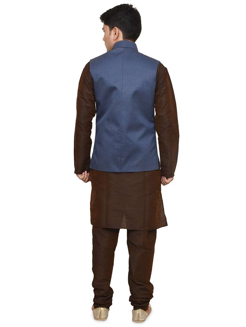brown silk blend kurta pyjama with jacket ethnic wear set - 19187865 -  Standard Image - 2