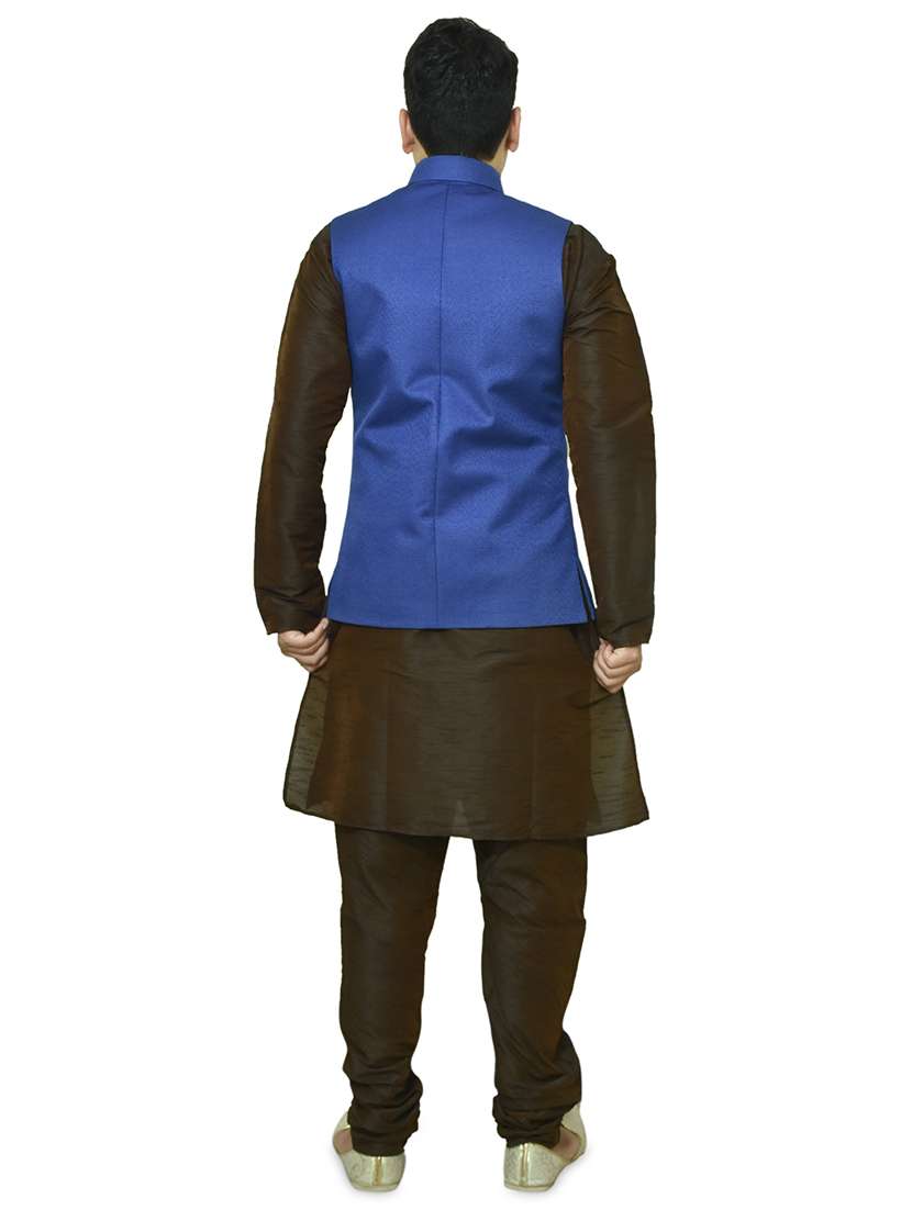 brown silk blend kurta pyjama with jacket ethnic wear set - 19187874 -  Standard Image - 2