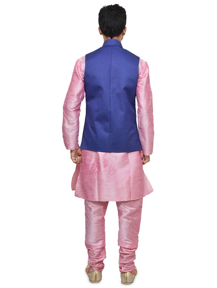 pink silk blend kurta pyjama with jacket ethnic wear set - 19187876 - Standard Image - 2