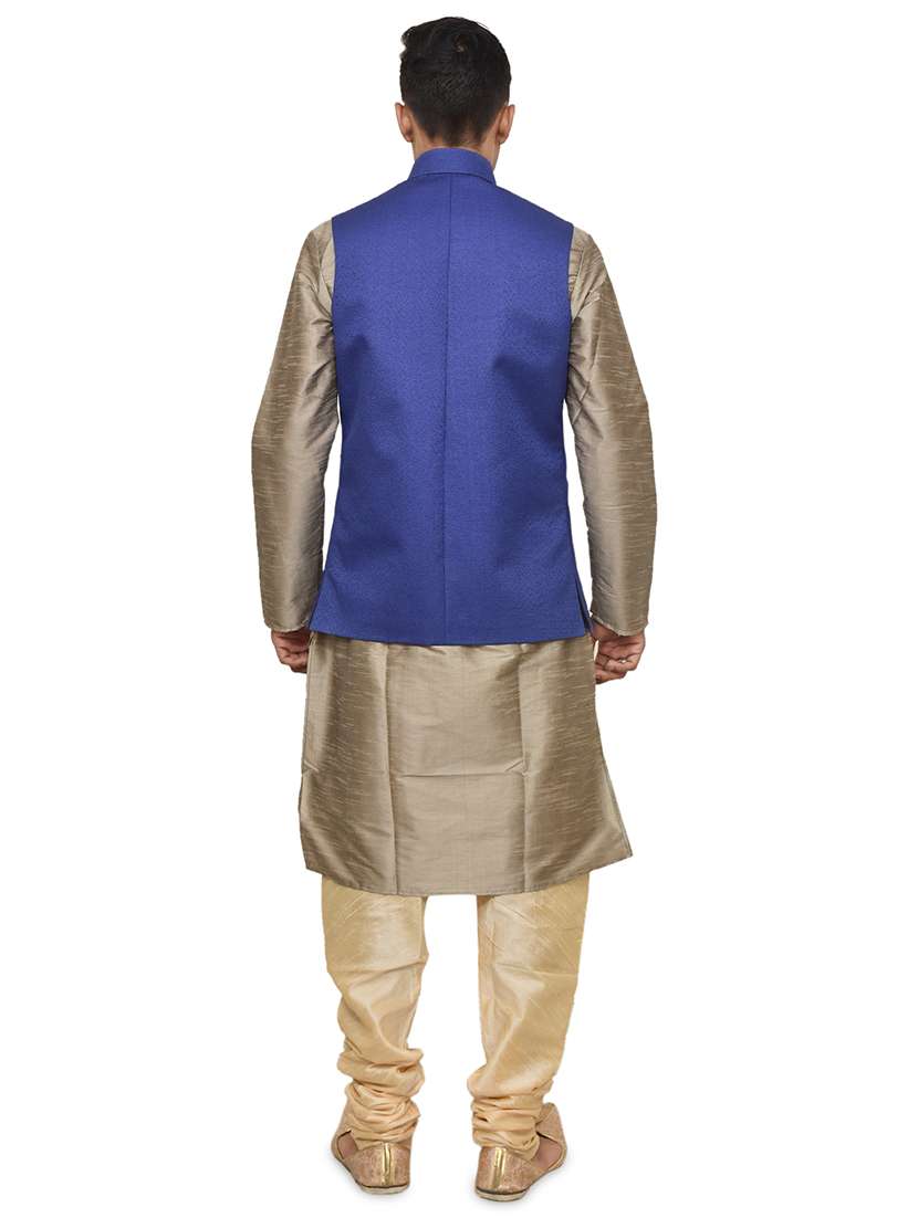 gold silk blend kurta pyjama with jacket ethnic wear set - 19187878 -  Standard Image - 2