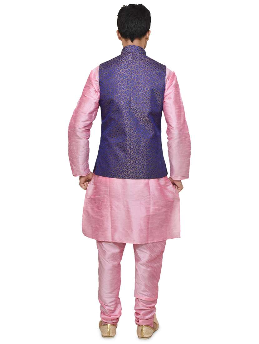 pink silk blend kurta pyjama with jacket ethnic wear set - 19187883 - Standard Image - 2