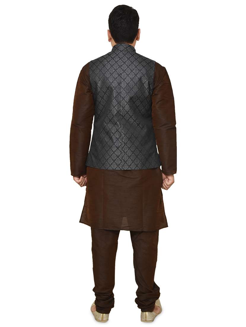 brown silk blend kurta pyjama with jacket ethnic wear set - 19187888 -  Standard Image - 2