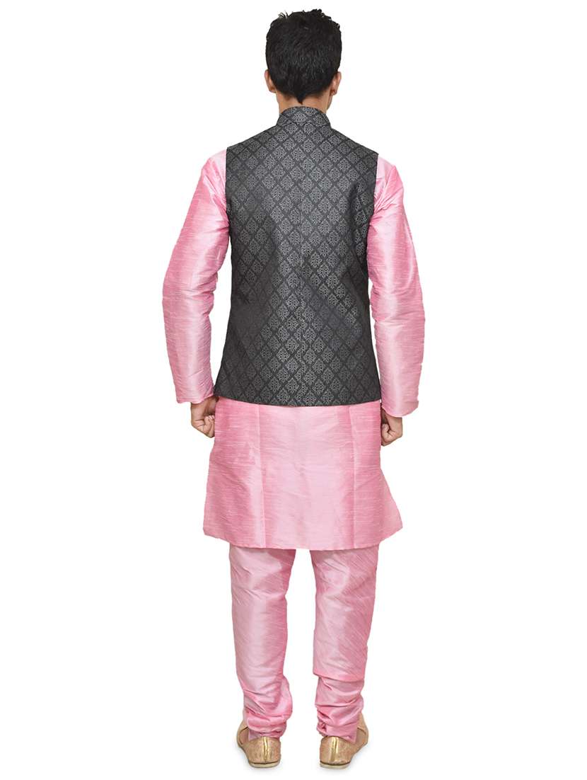 pink silk blend kurta pyjama with jacket ethnic wear set - 19187891 -  Standard Image - 2