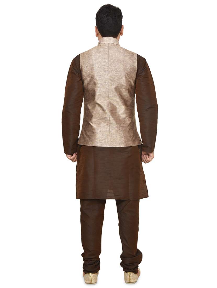 brown silk blend kurta pyjama with jacket ethnic wear set - 19187892 -  Standard Image - 2
