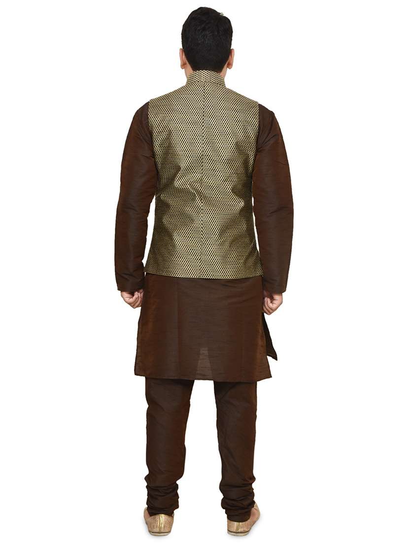 brown silk blend kurta pyjama with jacket ethnic wear set - 19187896 -  Standard Image - 2