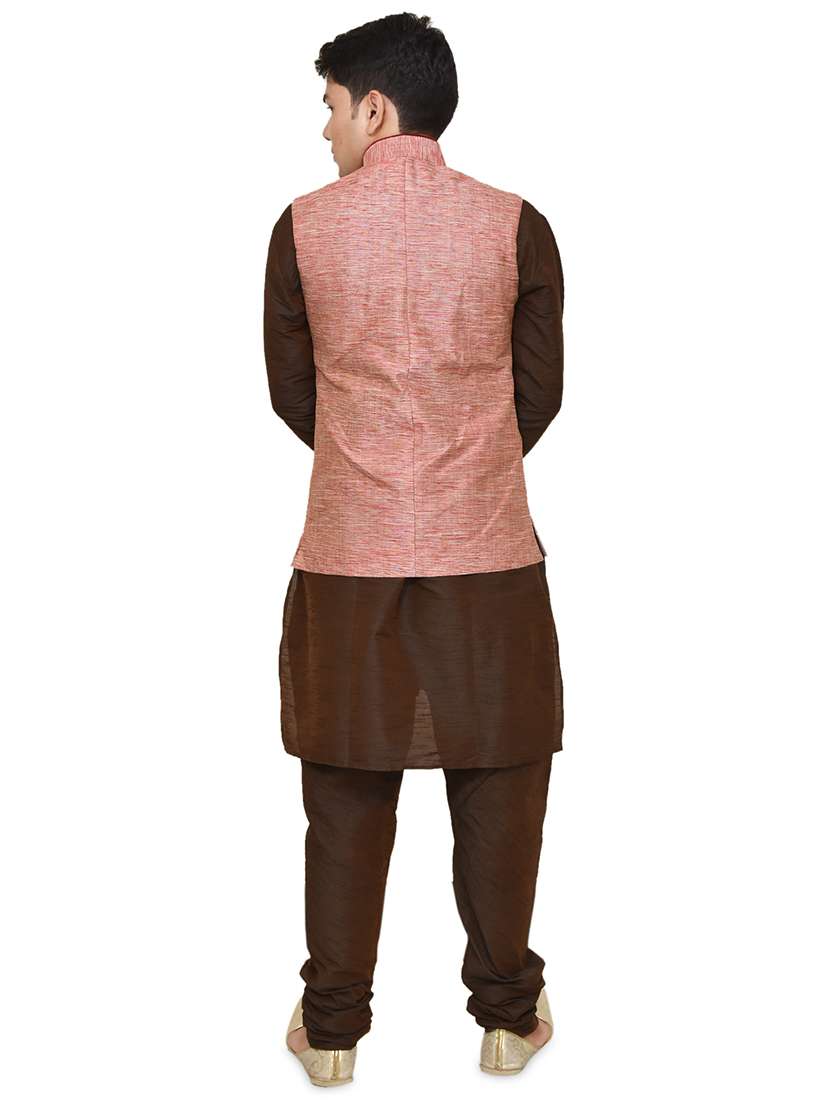 brown silk blend kurta pyjama with jacket ethnic wear set - 19187911 -  Standard Image - 2