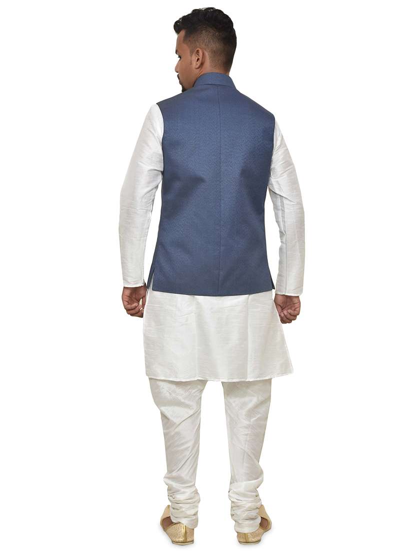 white silk blend kurta pyjama with jacket ethnic wear set - 19187943 -  Standard Image - 2