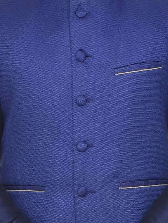 navy blue silk blend kurta pyjama with jacket ethnic wear set - 19187949 -  Standard Image - 2