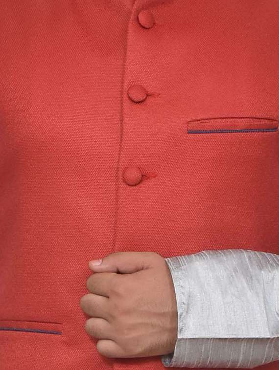 silver silk blend kurta pyjama with jacket ethnic wear set - 19187952 -  Standard Image - 2