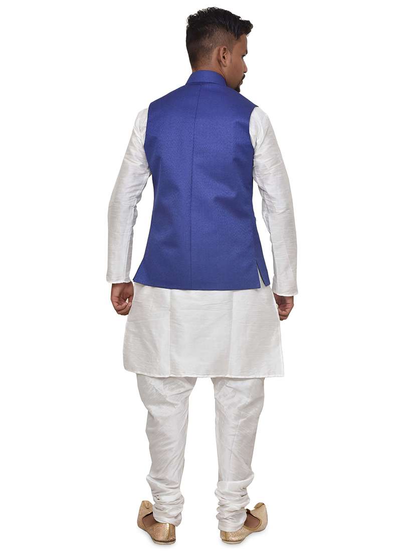 white silk blend kurta pyjama with jacket ethnic wear set - 19187953 -  Standard Image - 2