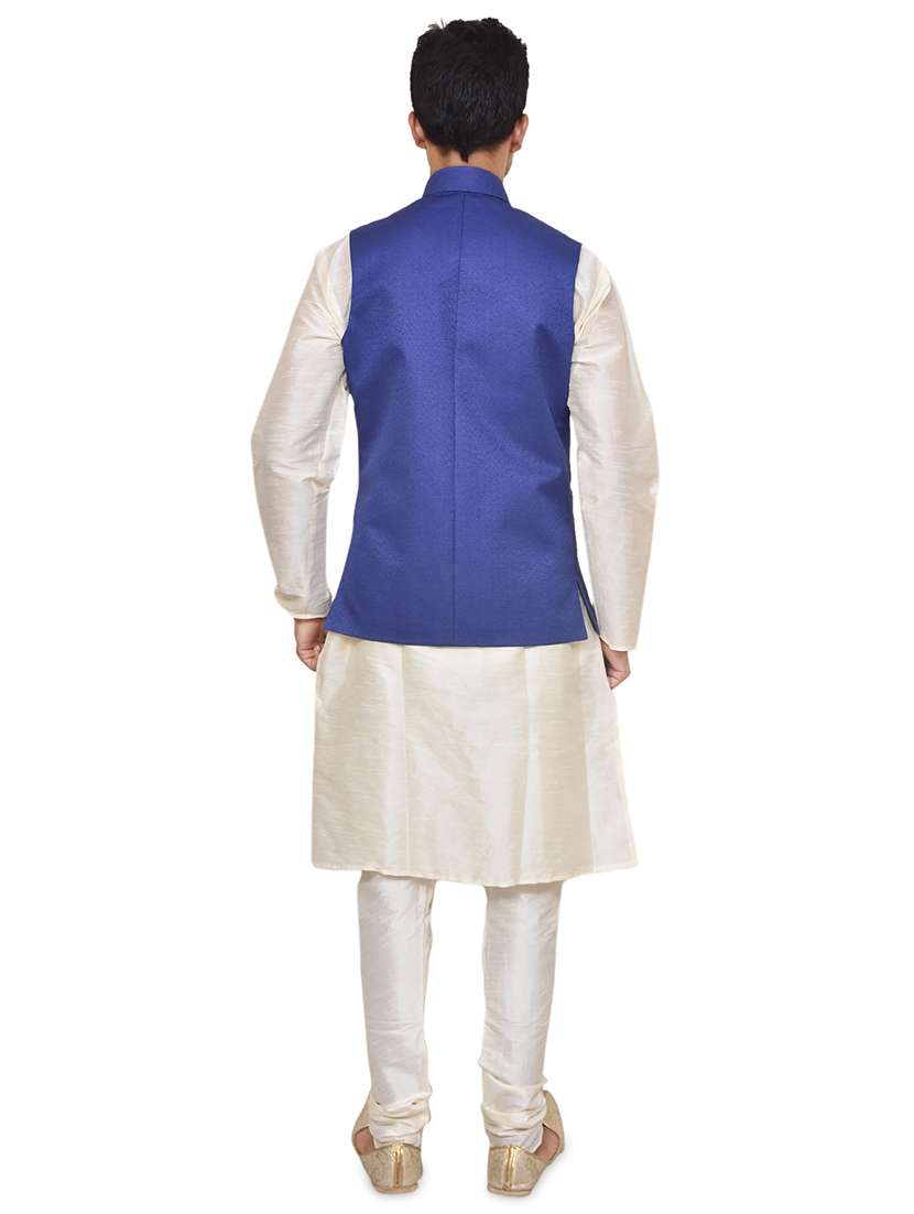 cream silk blend kurta pyjama with jacket ethnic wear set - 19187961 -  Standard Image - 2