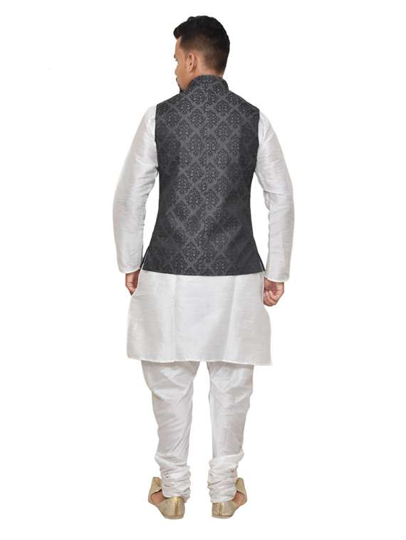 white silk blend kurta pyjama with jacket ethnic wear set - 19187969 -  Standard Image - 2