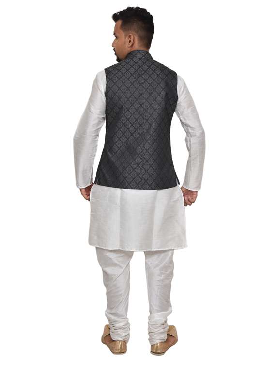 white silk blend kurta pyjama with jacket ethnic wear set - 19187973 -  Standard Image - 2