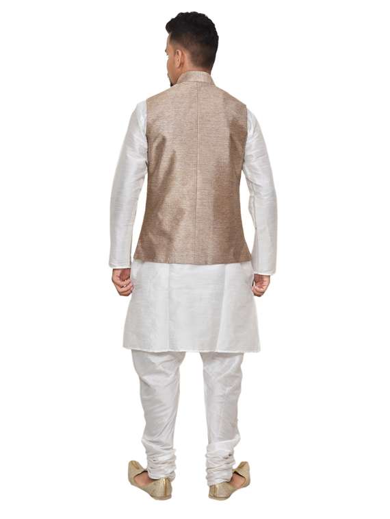white silk blend kurta pyjama with jacket ethnic wear set - 19187978 -  Standard Image - 2
