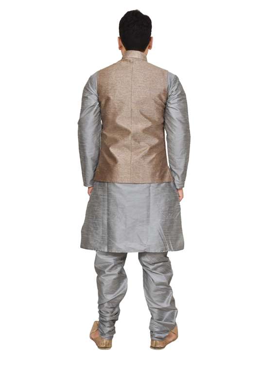 silver silk blend kurta pyjama with jacket ethnic wear set - 19187981 -  Standard Image - 2