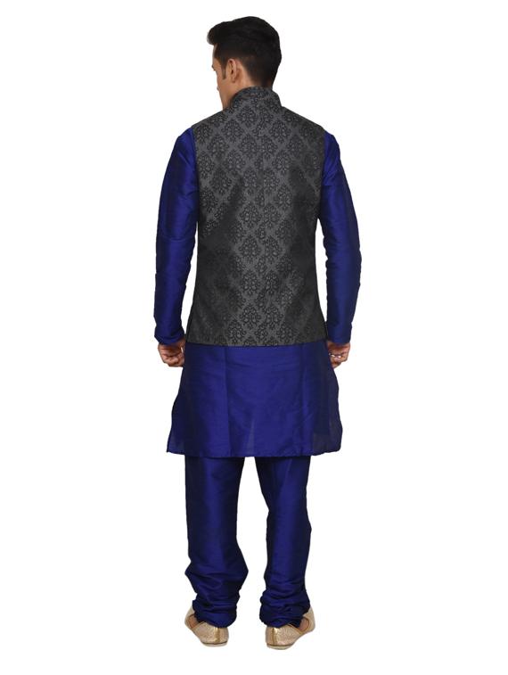 royal blue silk blend kurta pyjama with jacket ethnic wear set - 19187982 - Standard Image - 2