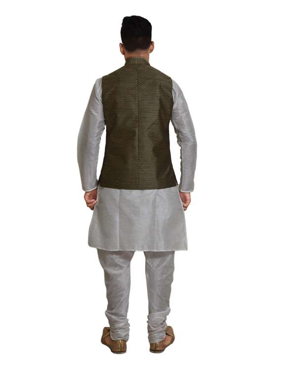 white silk blend kurta pyjama with jacket ethnic wear set - 19187983 -  Standard Image - 2