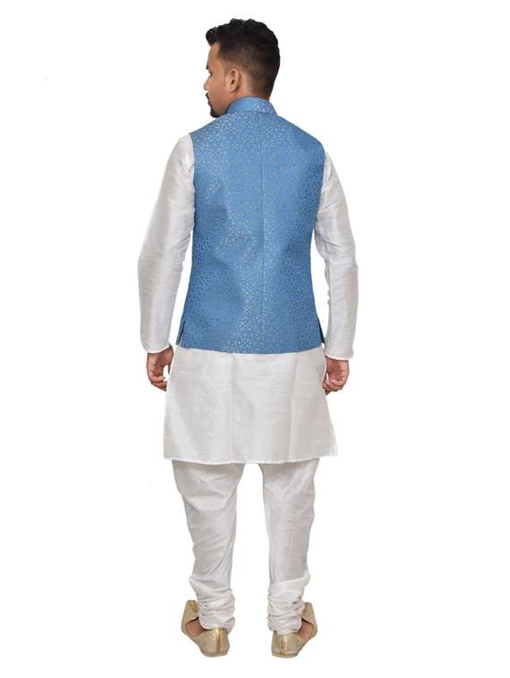 white silk blend kurta pyjama with jacket ethnic wear set - 19187987 -  Standard Image - 2