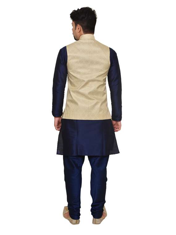 nevy blue silk blend kurta pyjama with jacket ethnic wear set - 19187992 -  Standard Image - 2