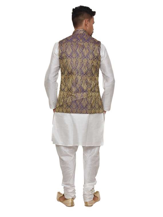 white silk blend kurta pyjama with jacket ethnic wear set - 19187993 -  Standard Image - 2