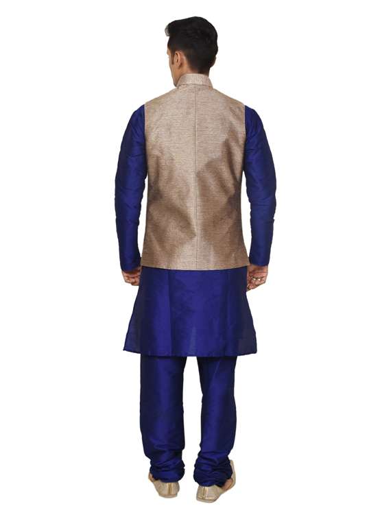 royal blue silk blend kurta pyjama with jacket ethnic wear set - 19187994 -  Standard Image - 2