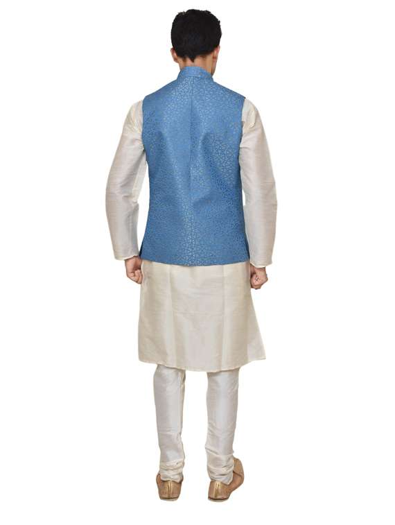 cream silk blend kurta pyjama with jacket ethnic wear set - 19187995 -  Standard Image - 2