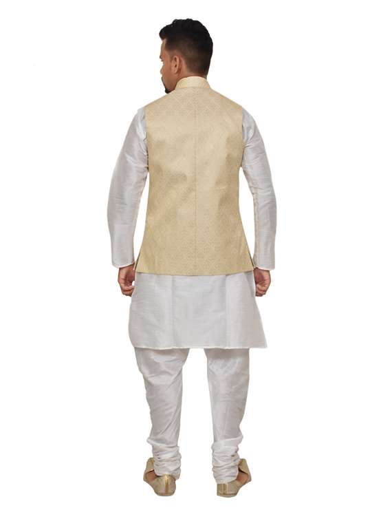 white silk blend kurta pyjama with jacket ethnic wear set - 19187998 -  Standard Image - 2