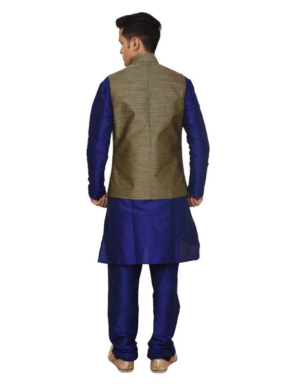 royal blue silk blend kurta pyjama with jacket ethnic wear set - 19187999 - Standard Image - 2