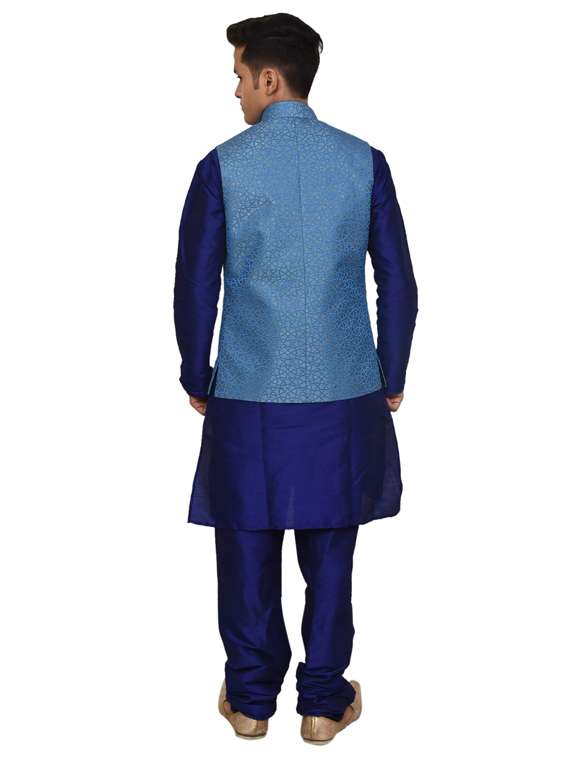 royal blue silk blend kurta pyjama with jacket ethnic wear set - 19188002 -  Standard Image - 2