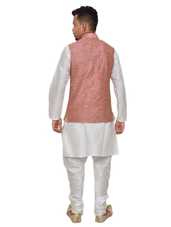 white silk blend kurta pyjama with jacket ethnic wear set - 19188003 -  Standard Image - 2