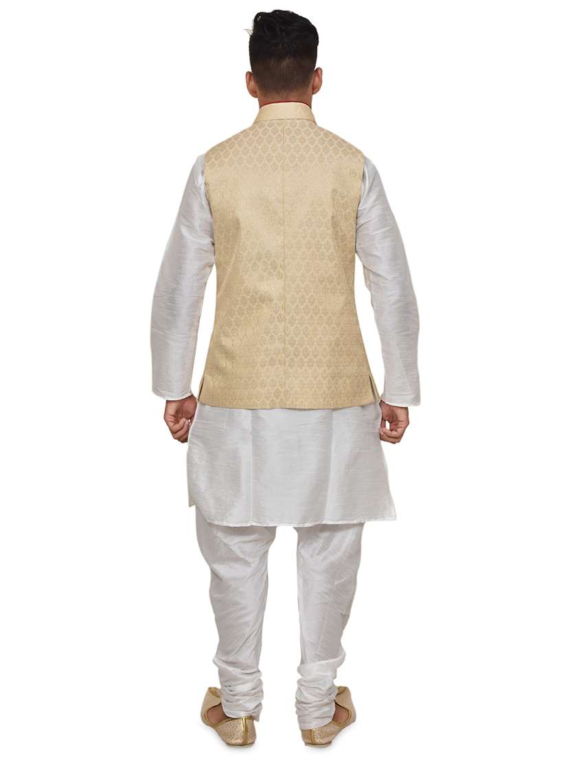 white silk blend kurta pyjama with jacket ethnic wear set - 19188010 -  Standard Image - 2
