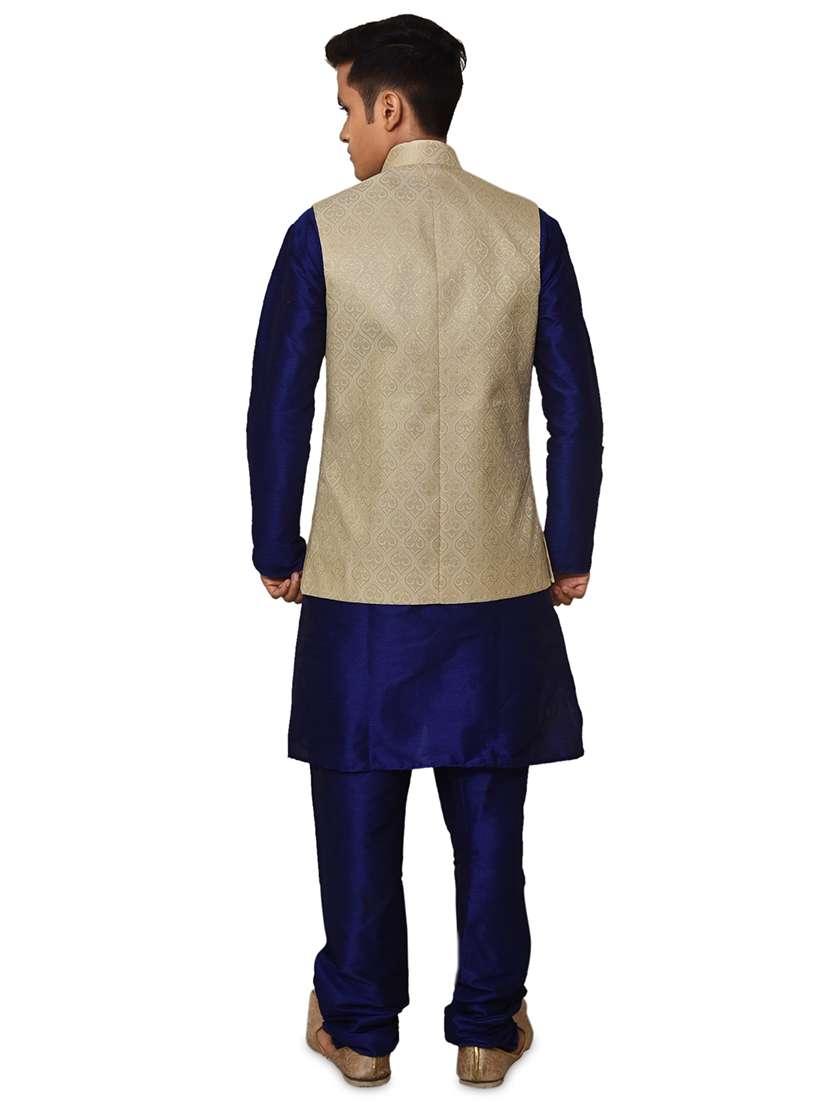 royal blue silk blend kurta pyjama with jacket ethnic wear set - 19188011 -  Standard Image - 2