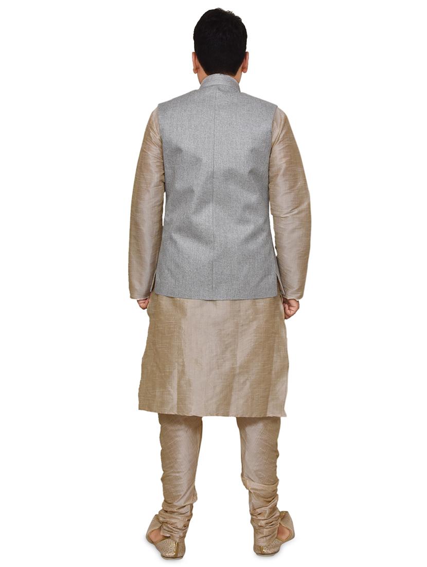 double tone silk blend kurta pyjama with jacket ethnic wear set - 19188022 - Standard Image - 2