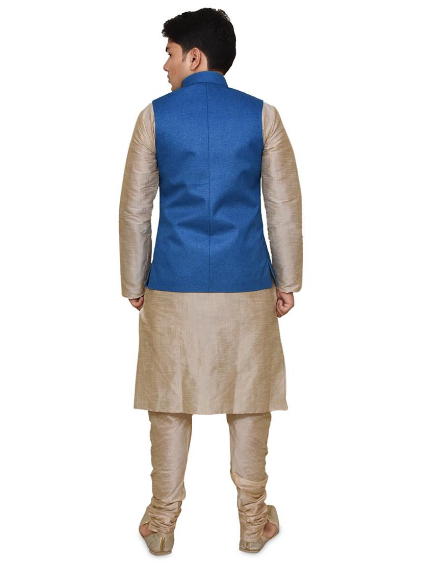 double tone silk blend kurta pyjama with jacket ethnic wear set - 19188025 - Standard Image - 2