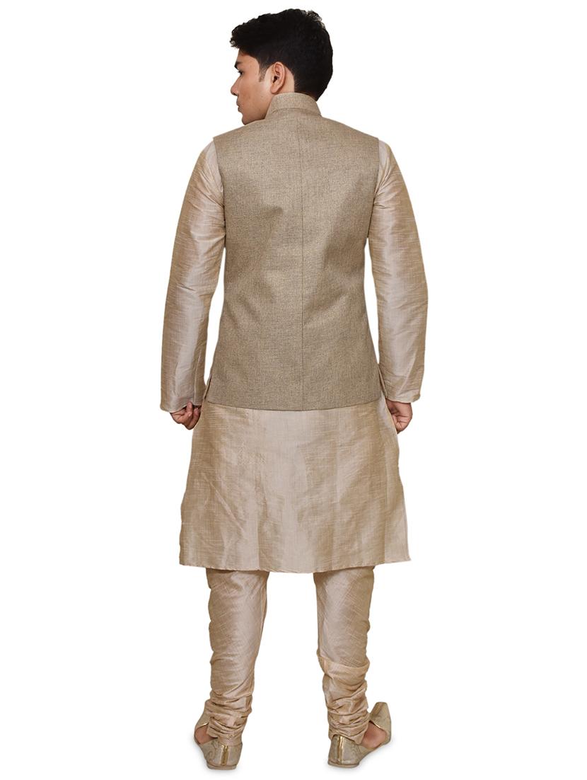 double tone silk blend kurta pyjama with jacket ethnic wear set - 19188027 - Standard Image - 2