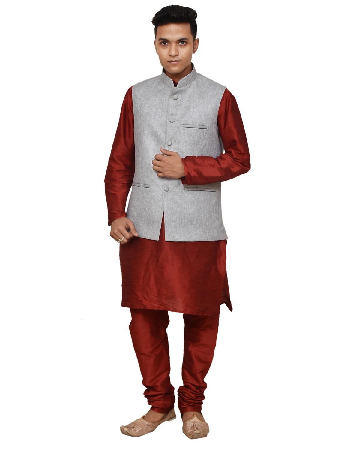 silk blend kurta pyjama with jacket  - 19188029 -  Zoom Image - 0