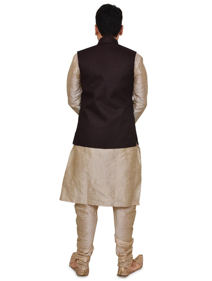 double tone silk blend kurta pyjama with jacket ethnic wear set - 19188031 - Standard Image - 2